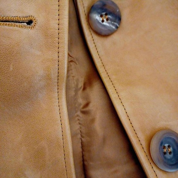 Faconnable Lined Caramel Brown Tan Leather Jacket-Ladies S - Picture 5 of 5